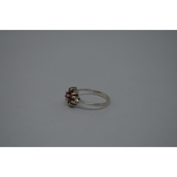 Sterling Silver Ring w Orange Red Stones in Flower Setting Pattern 925 Size 5.75 - Picture 2 of 6